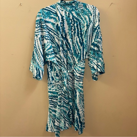 Linea Donatella Amaya 3/4-Sleeve Printed Robe Teal and White Size L/XL - Picture 5 of 8